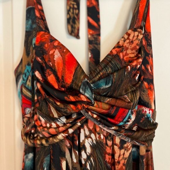 Maurice's Peacock Print Halter Maxi Dress size small - Picture 2 of 6